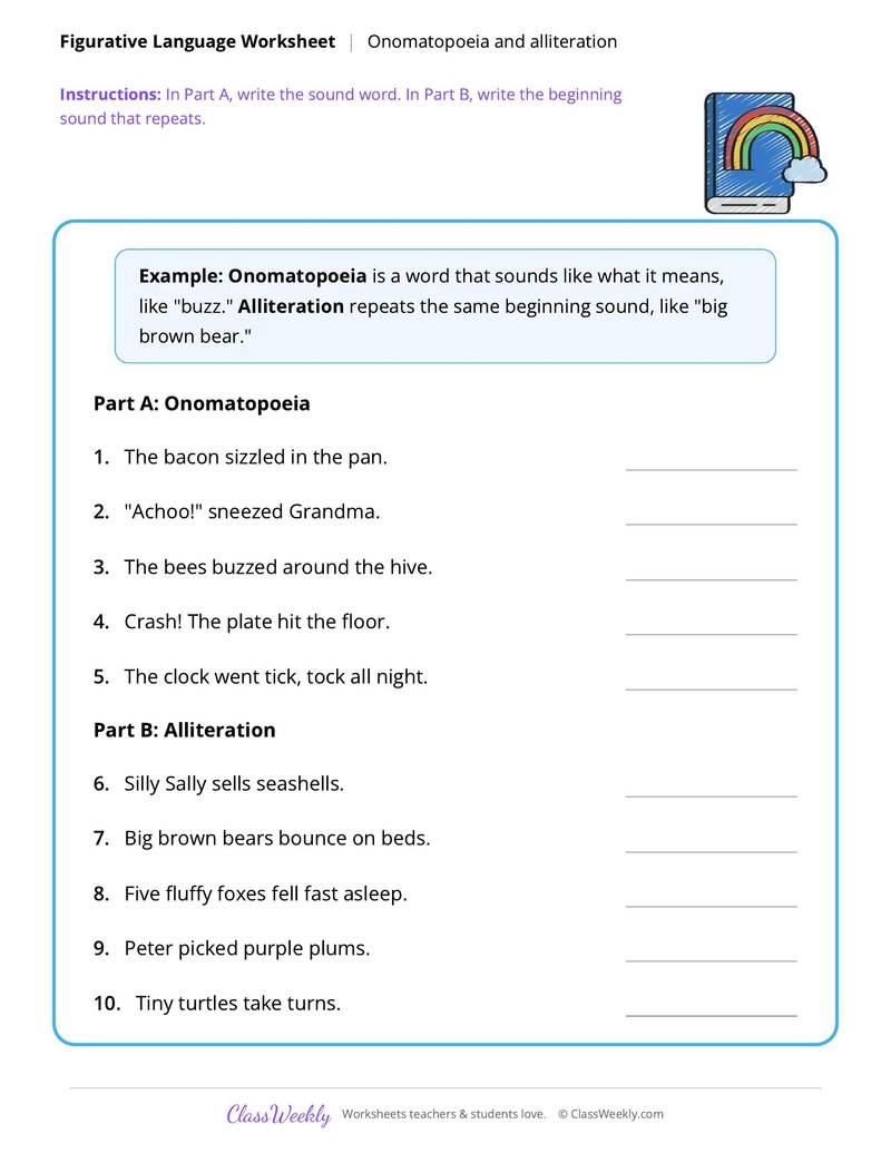 Figurative Language: Onomatopoeia and alliteration