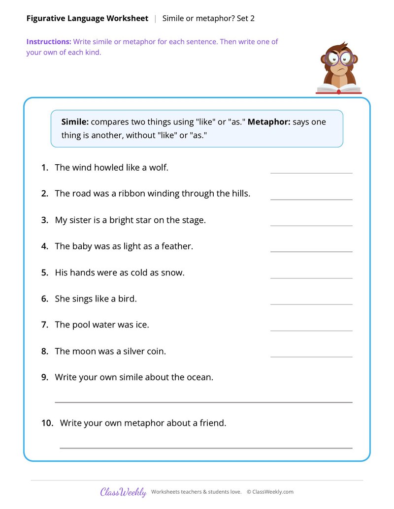 Figurative Language: Simile or metaphor? Set 2