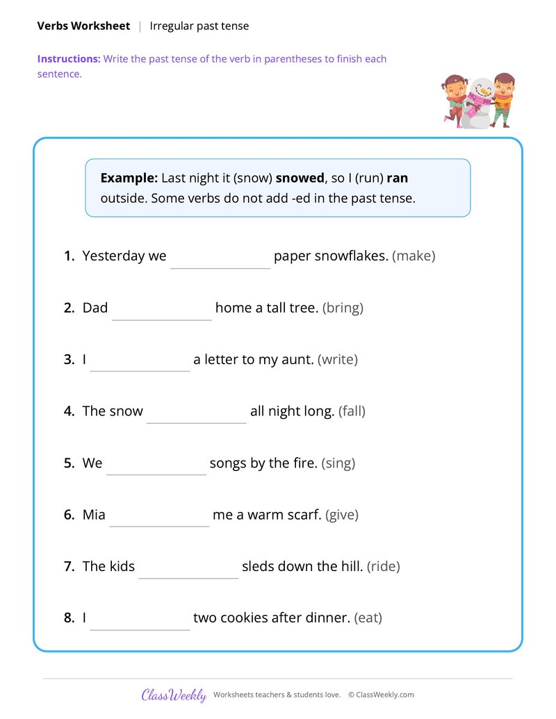 Irregular past tense verbs - Christmas