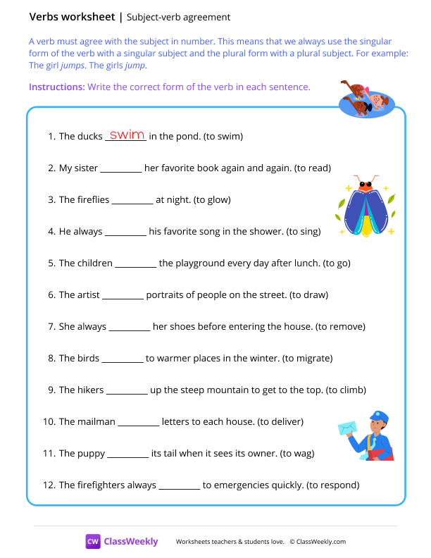 Subject-verb agreement - Swim