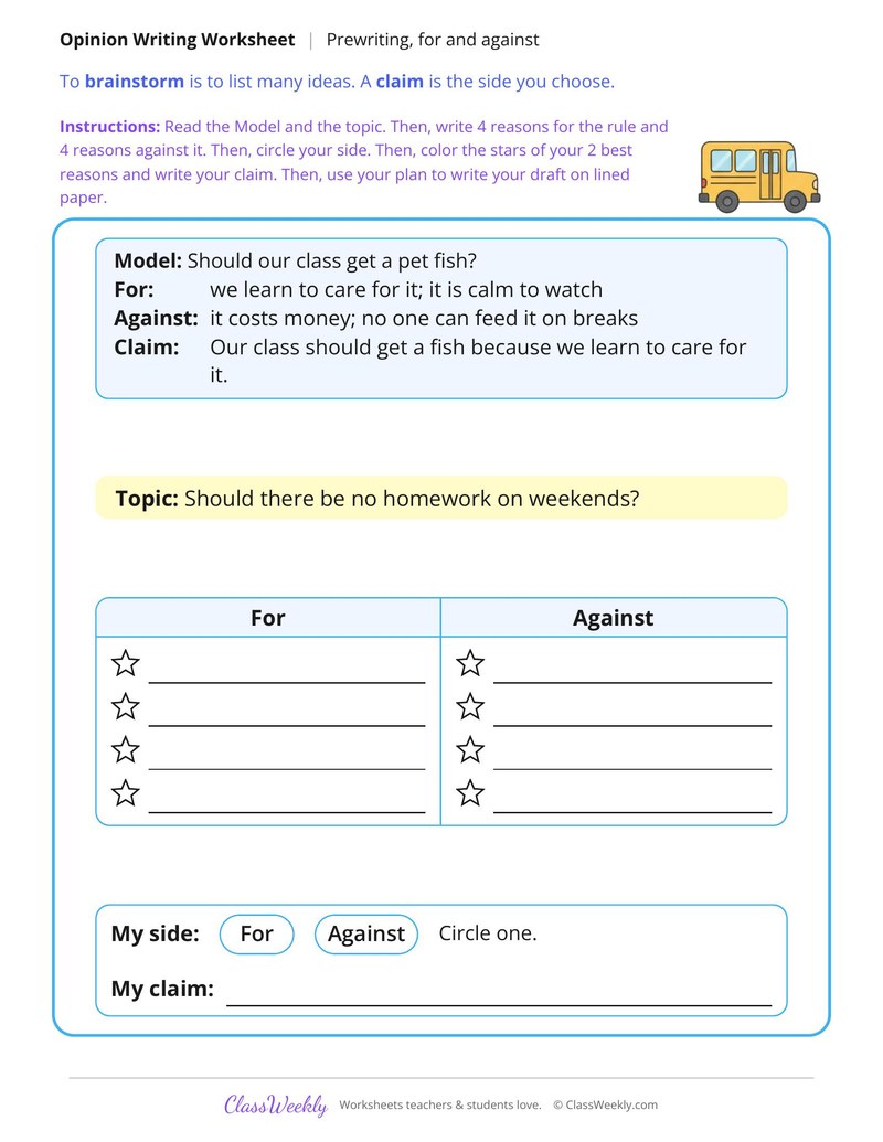 Brainstorm Reasons For and Against a School Rule