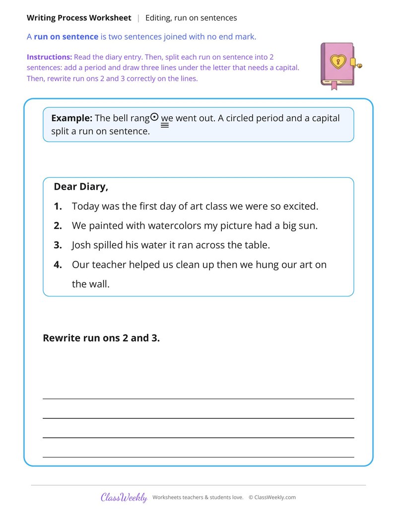 Fix Run On Sentences in a Diary Entry