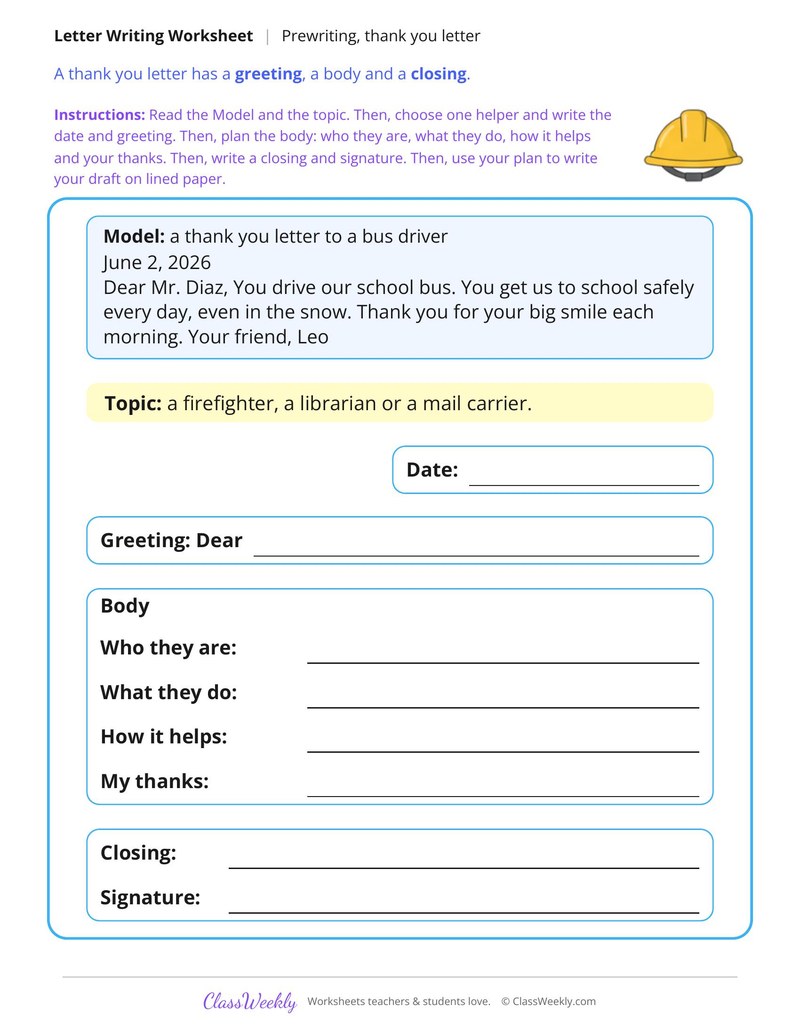 Plan a Thank You Letter to a Community Helper
