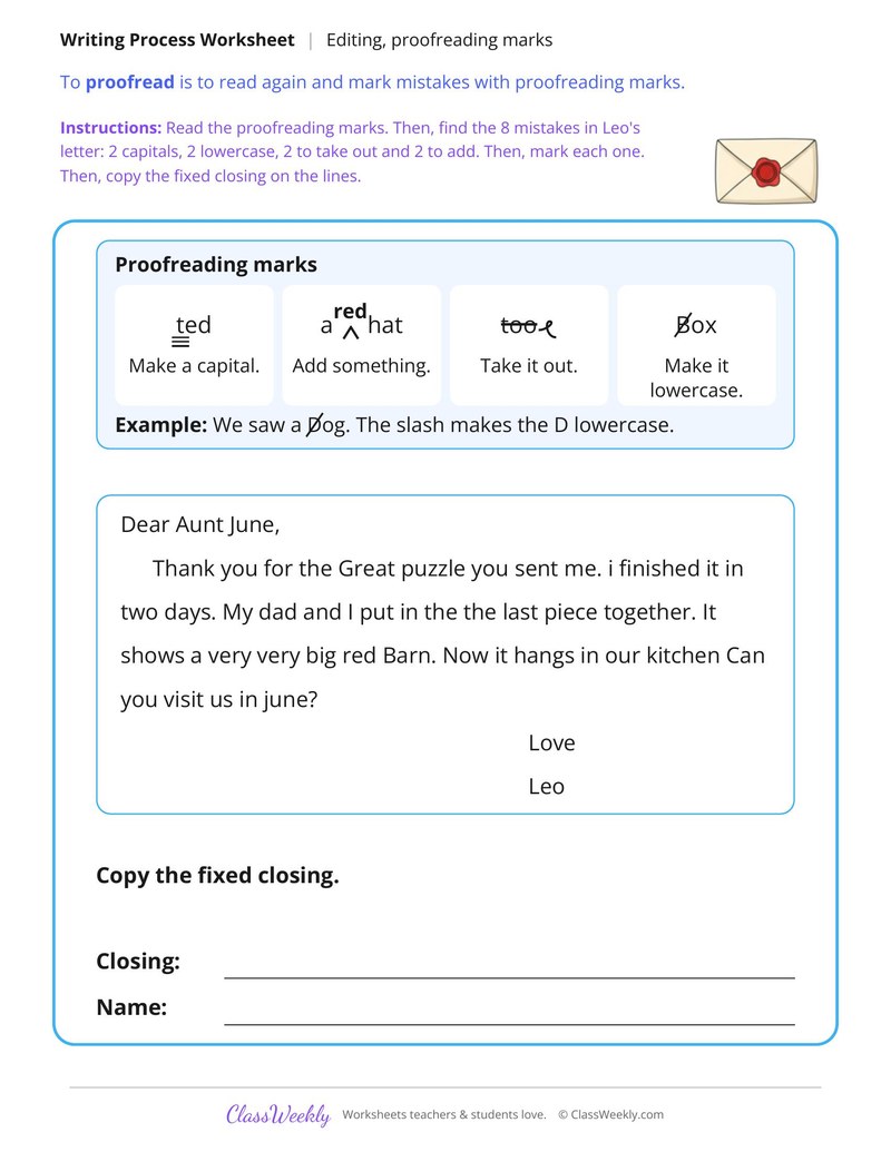 Proofread a Letter Using Editing Marks