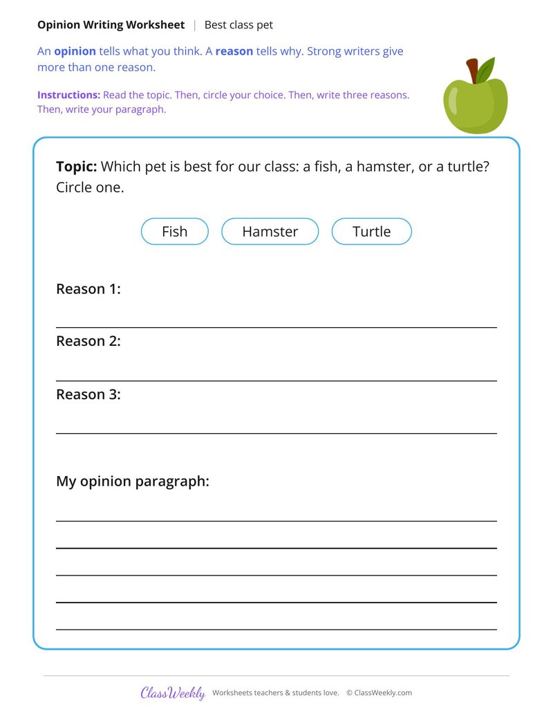 Best Class Pet Opinion Writing