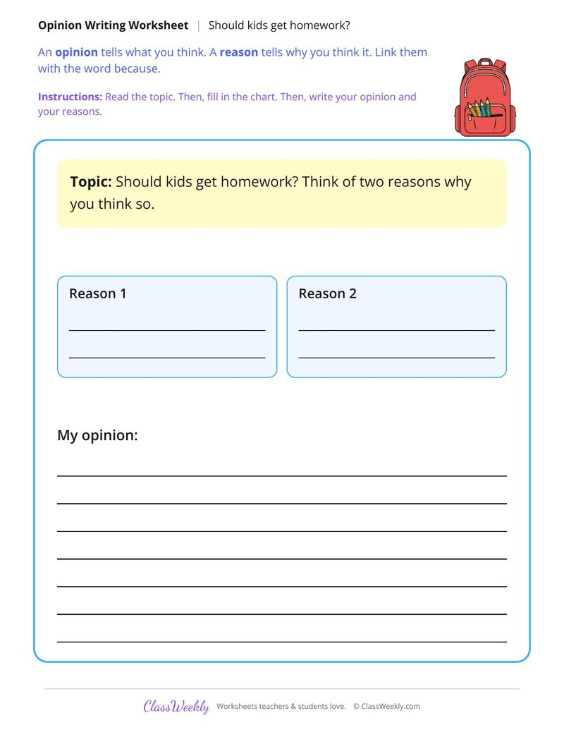 Should Kids Get Homework Opinion Writing