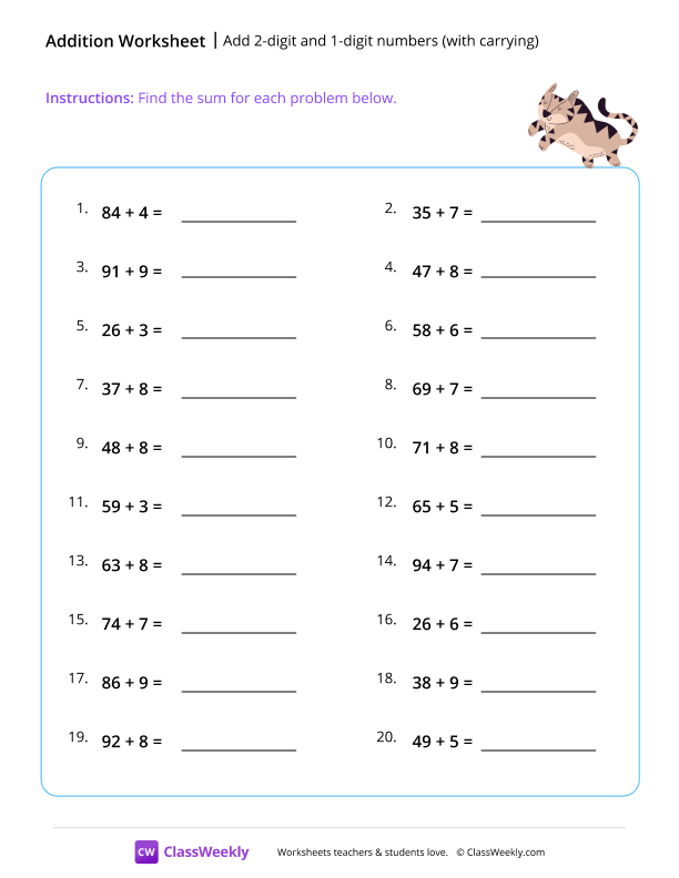 Add 2-digit and 1-digit numbers (with carrying) - Lynx