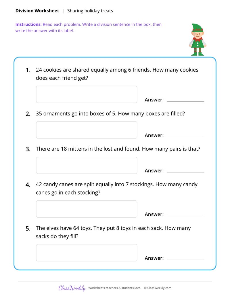Division word problems - Christmas