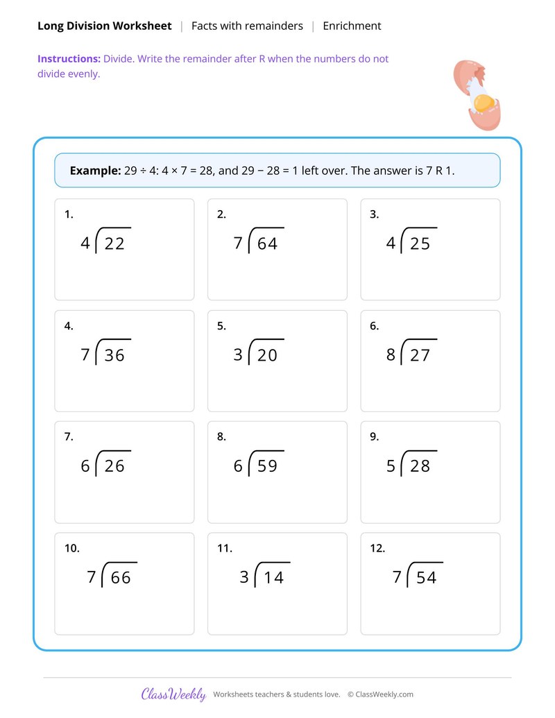 Long division facts with remainders