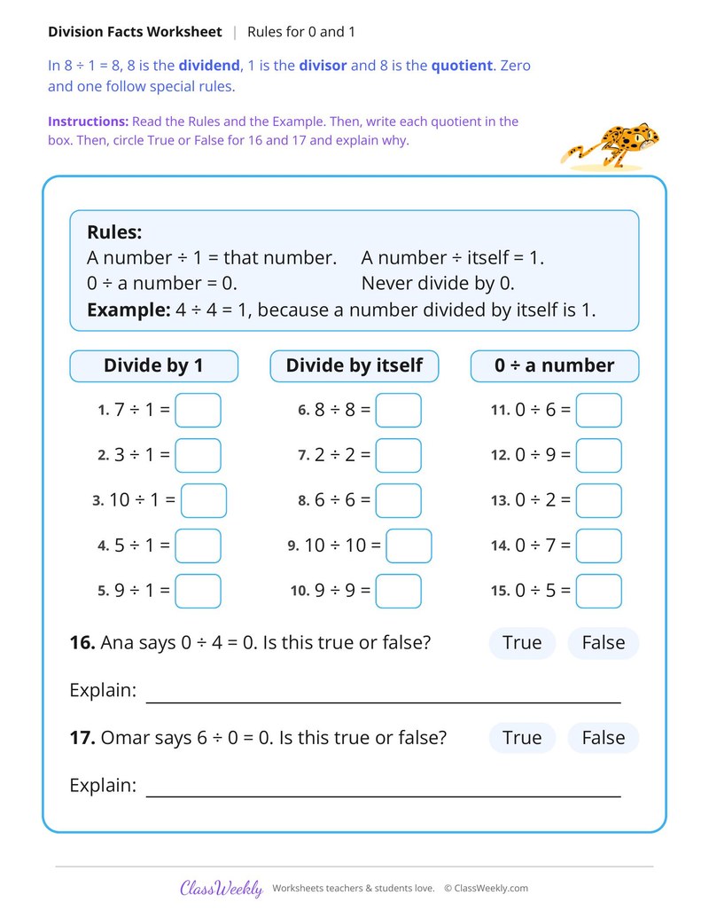 Division Rules for Zero and One