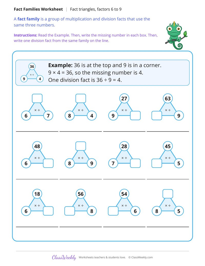 Fact Triangles, Find the Missing Number