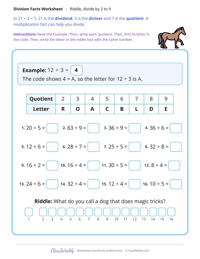 Solve Division Facts to Answer a Riddle