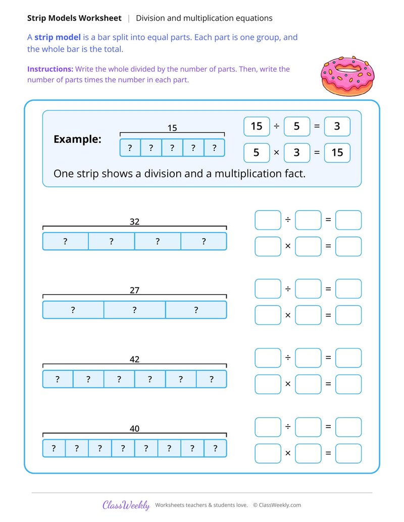 Tape Diagrams, Write Division and Multiplication Equations