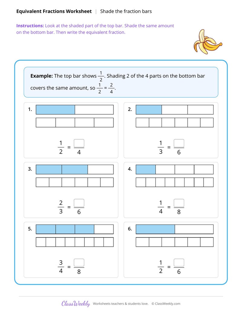 Equivalent fractions with fraction bars
