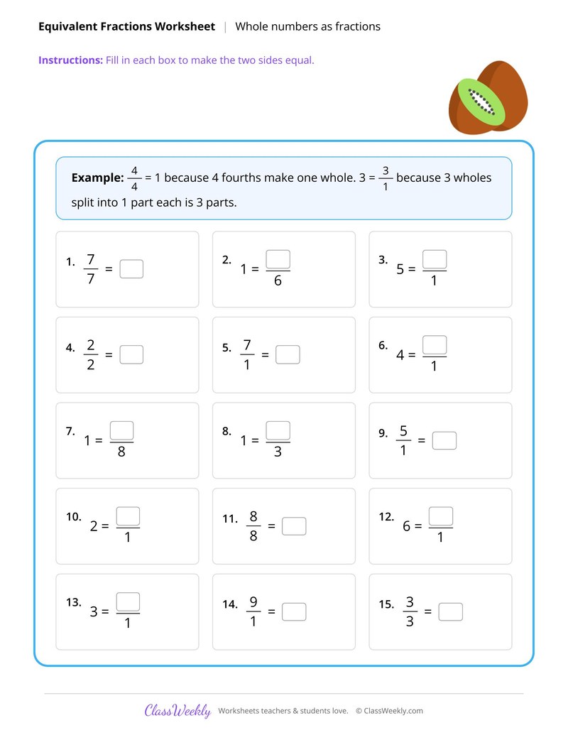 Whole numbers as fractions
