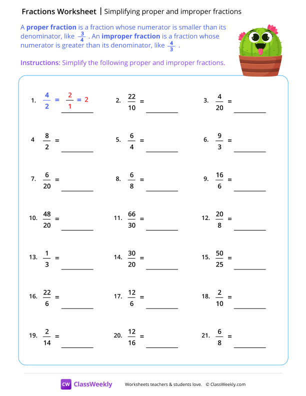 Simplifying proper and improper fractions