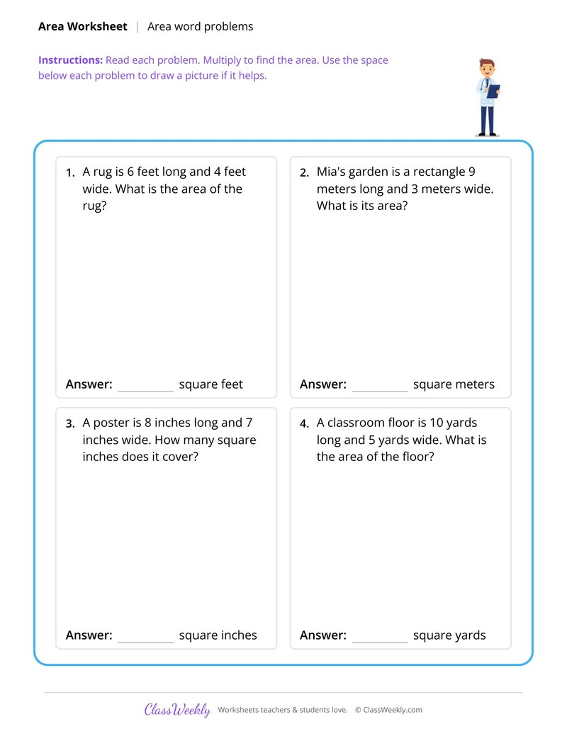 Area of rectangles word problems