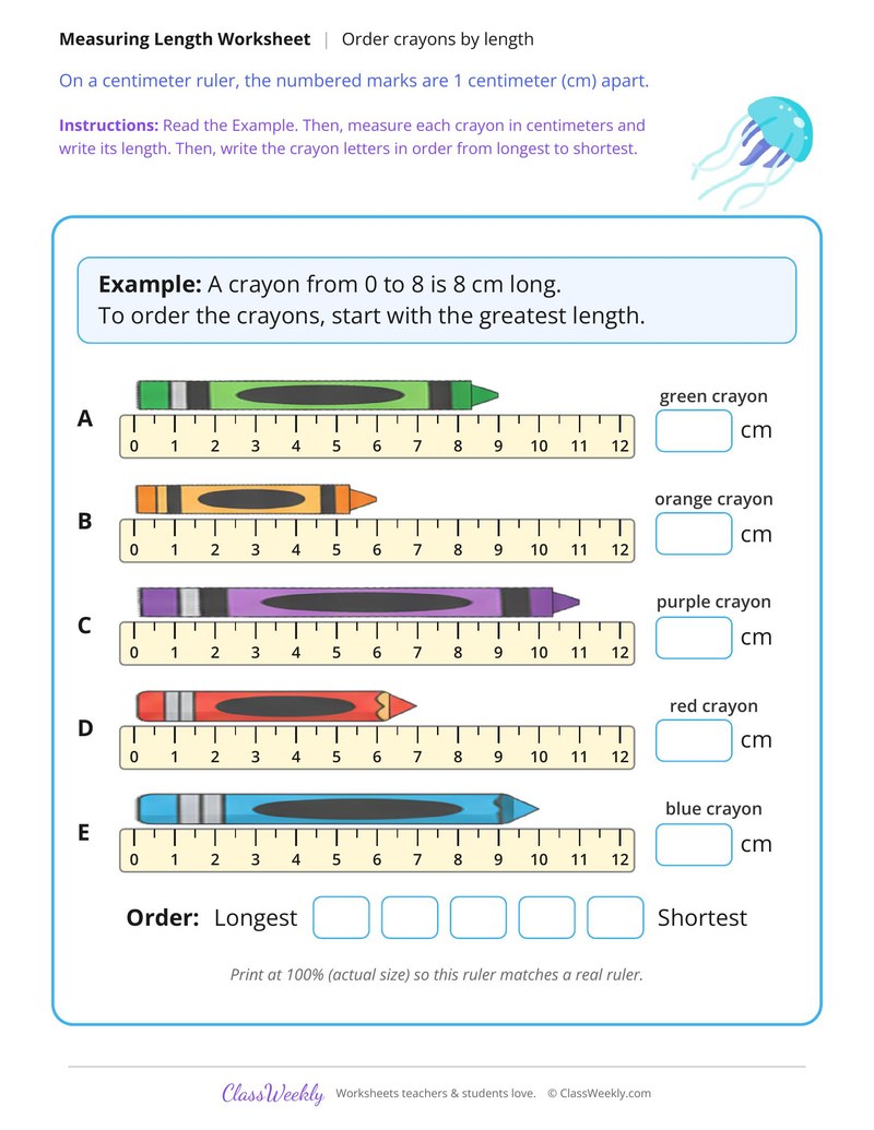 Longest to Shortest, Measure and Order in Centimeters
