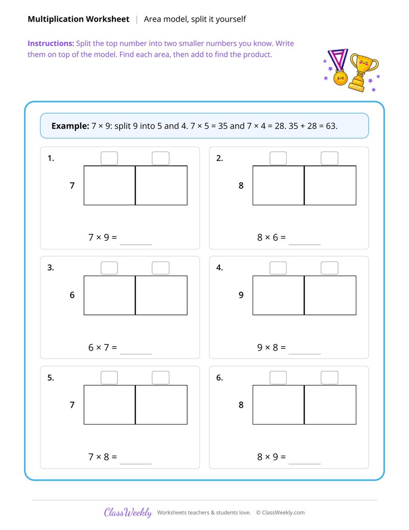 Area model multiplication, split it yourself