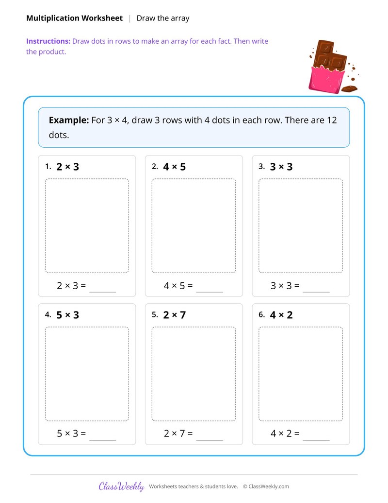 Draw an array for each multiplication fact