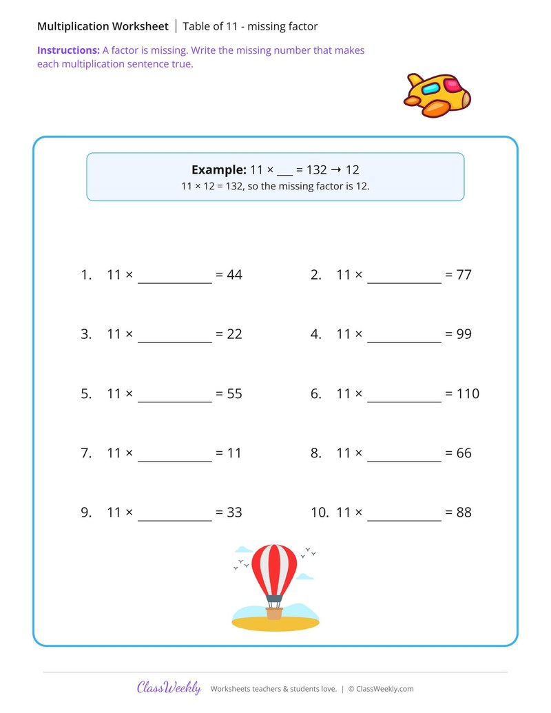 Table of 11 - missing factor