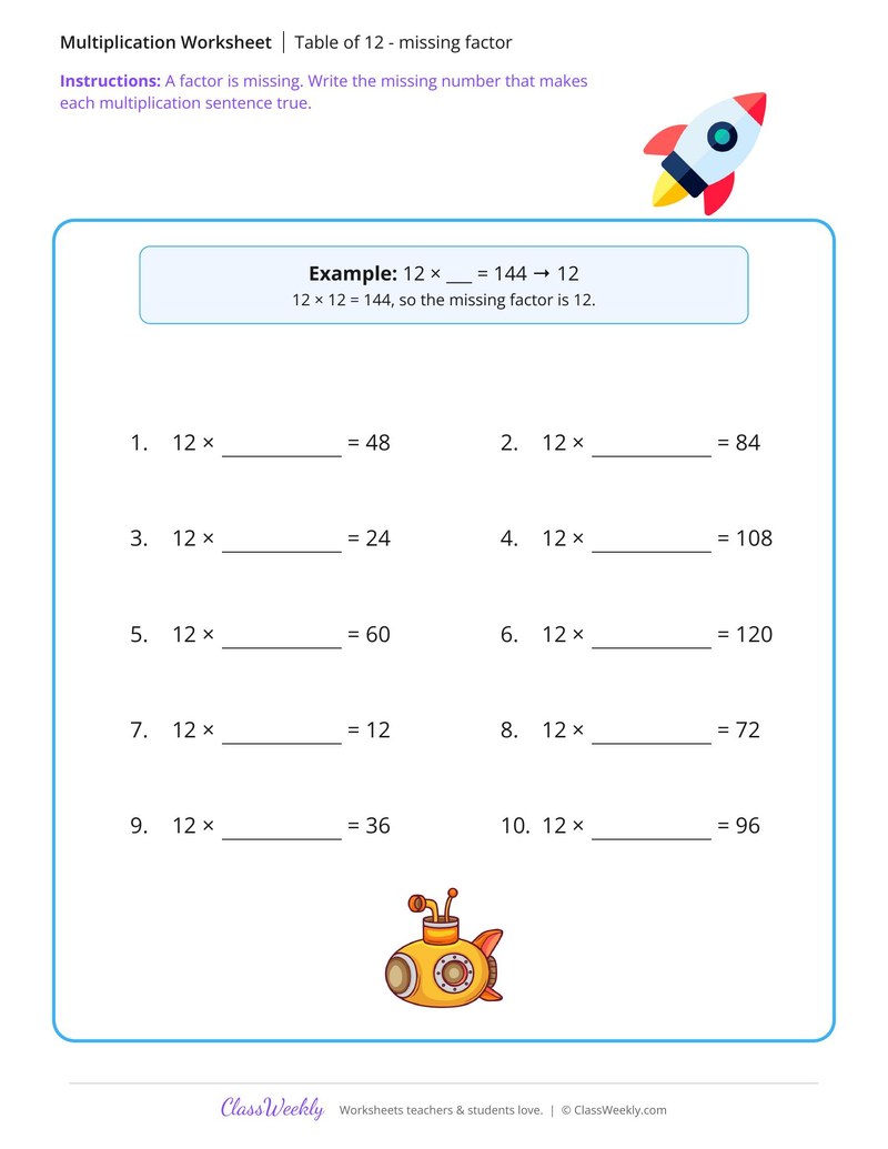 Table of 12 - missing factor