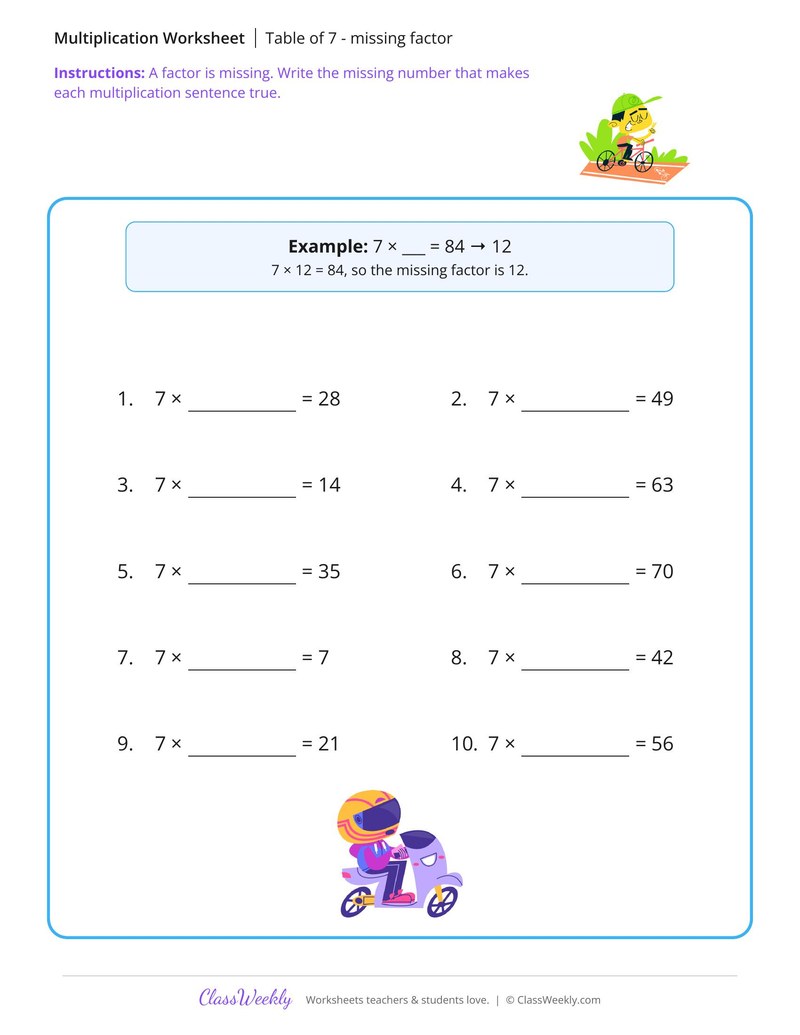 Table of 7 - missing factor