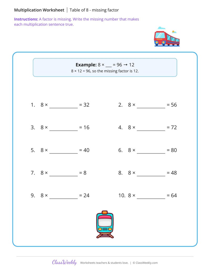 Table of 8 - missing factor