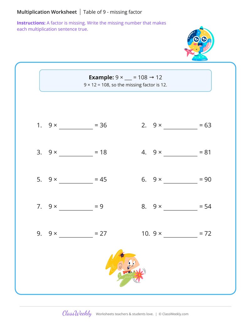 Table of 9 - missing factor
