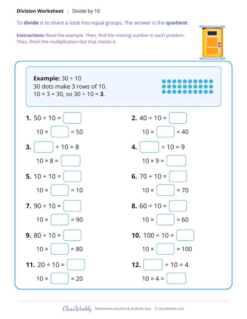 Divide by 10 and Check with Multiplication