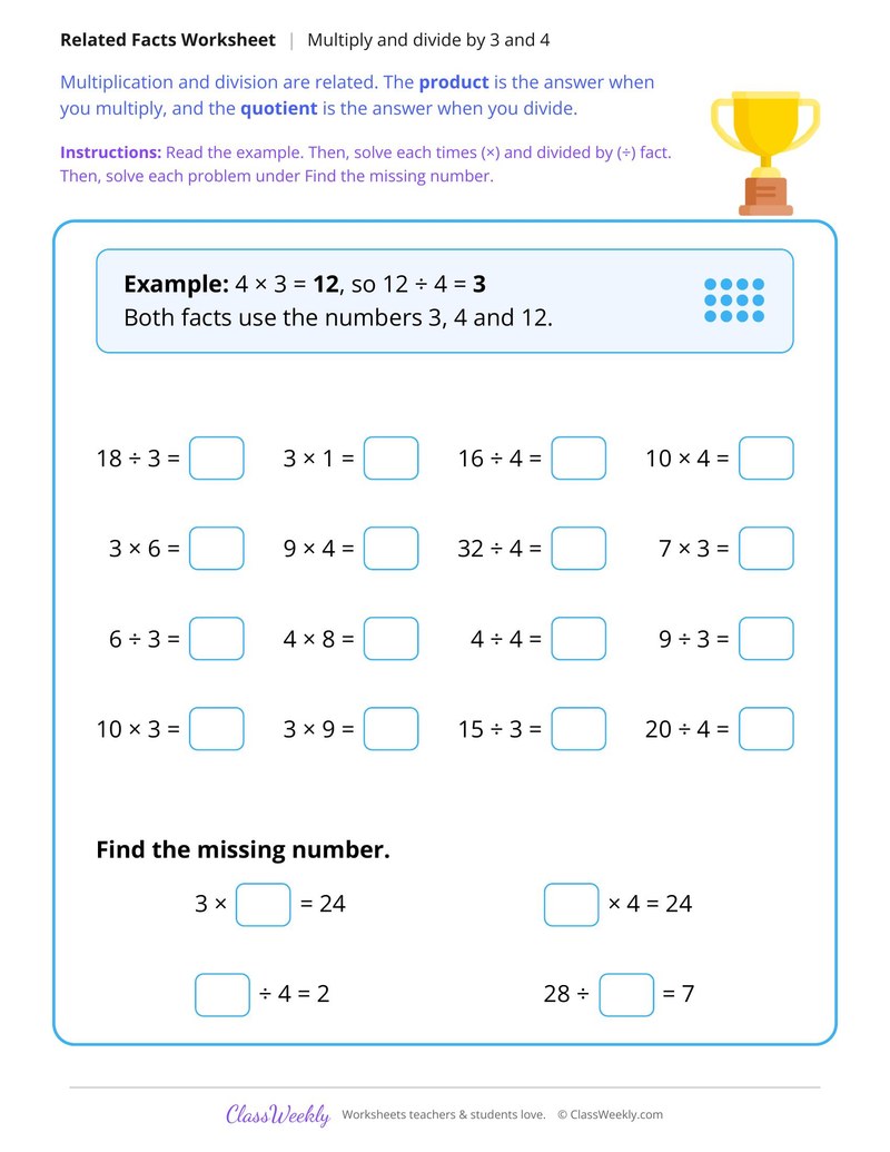 Multiply and Divide by 3 and 4