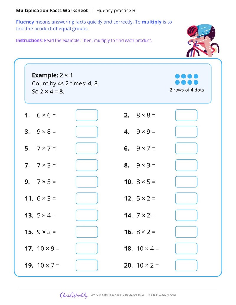 Multiplication Facts, Fluency Practice B