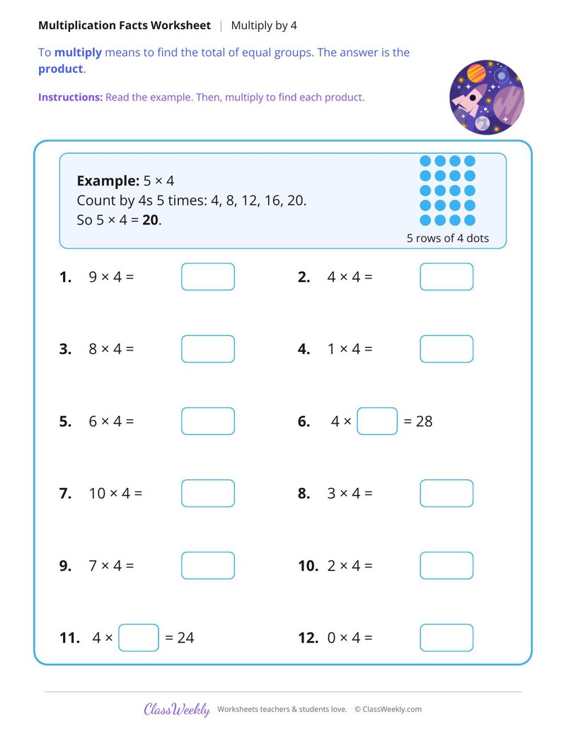 Multiply by 4 Facts