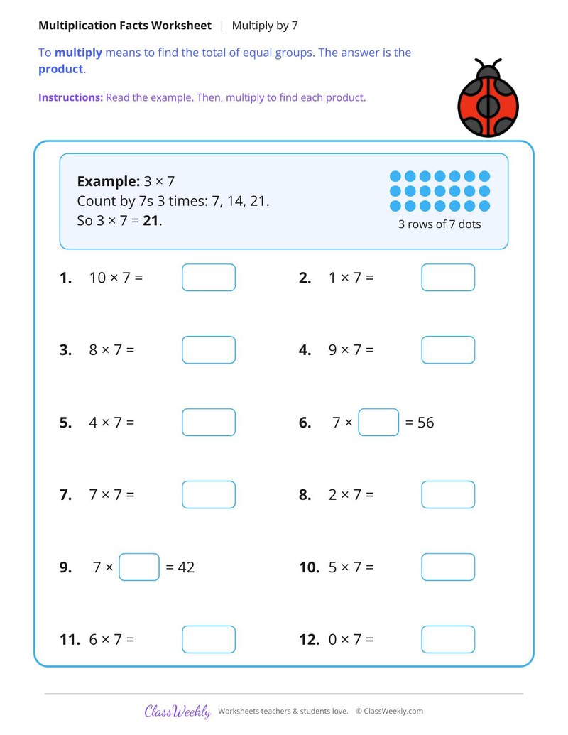 Multiply by 7 Facts