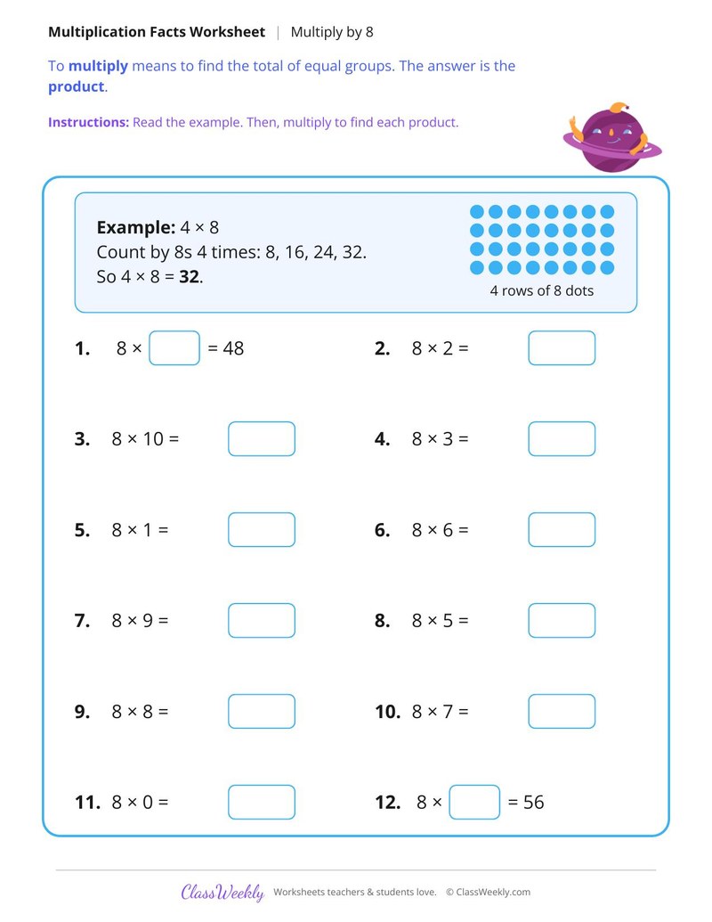 Multiply by 8 Facts
