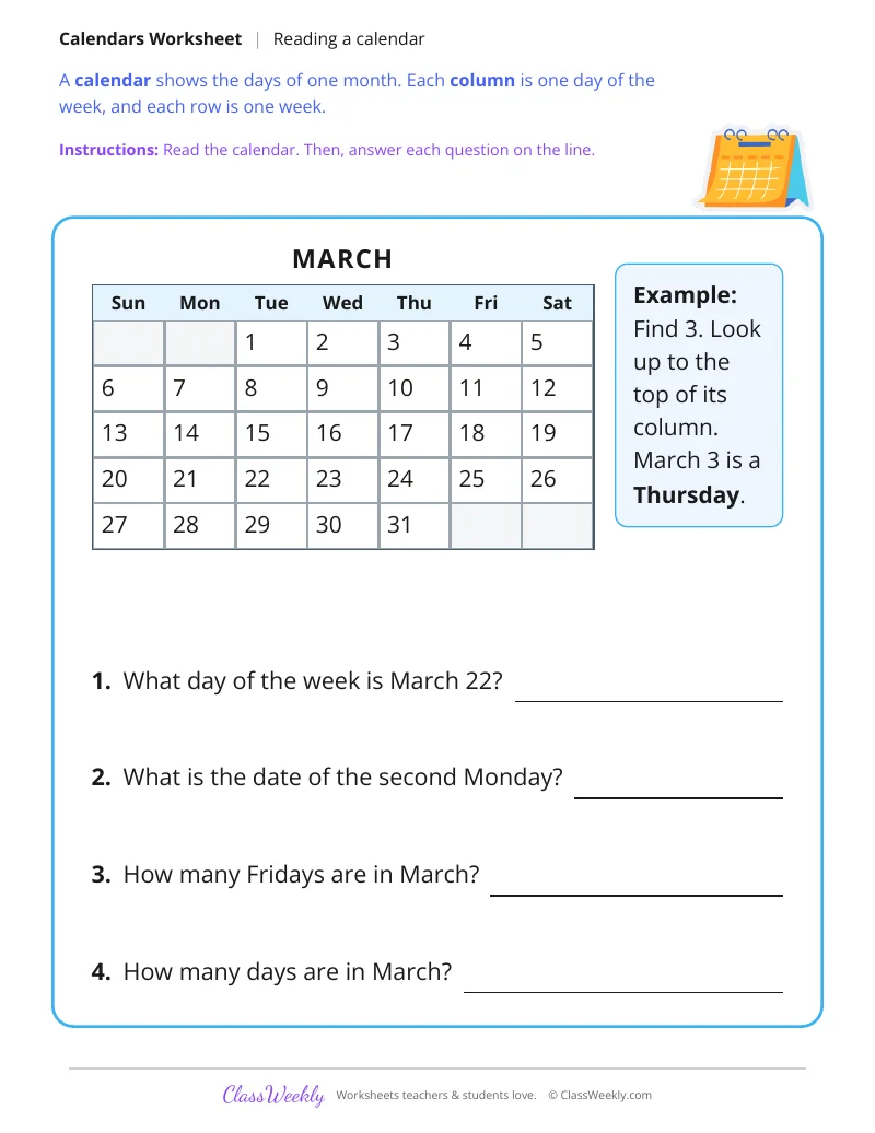 Reading a calendar