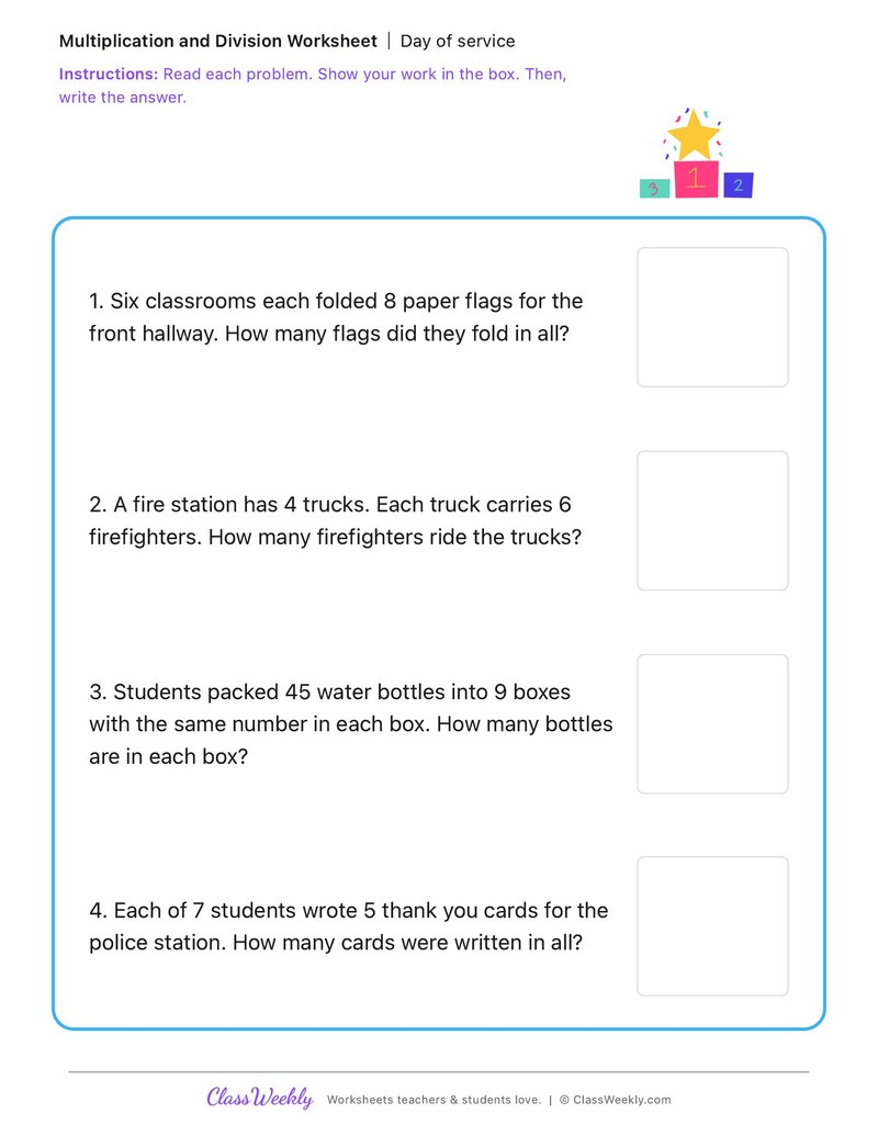 Day of Service Word Problems - Patriot Day