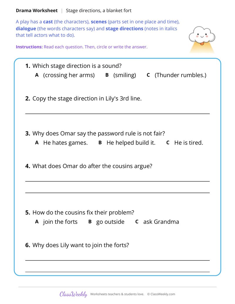 Find the Stage Directions in a Play, The Rainy Day Fort - Page 2