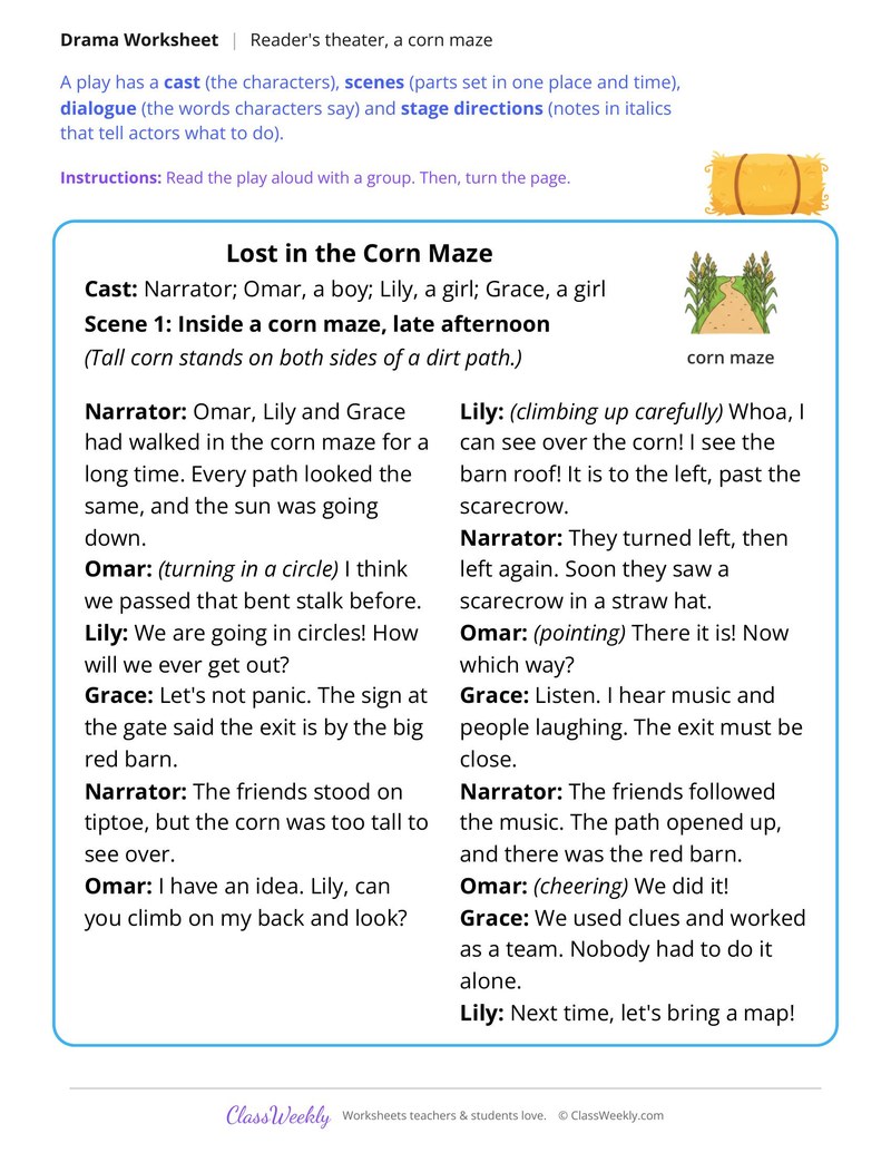 Reader's Theater Script, Lost in the Corn Maze - Page 1