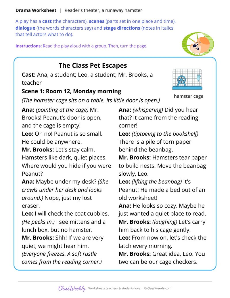 Reader's Theater Script, The Class Pet Escapes - Page 1