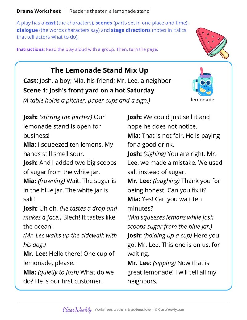 Reader's Theater Script, The Lemonade Stand Mix Up - Page 1