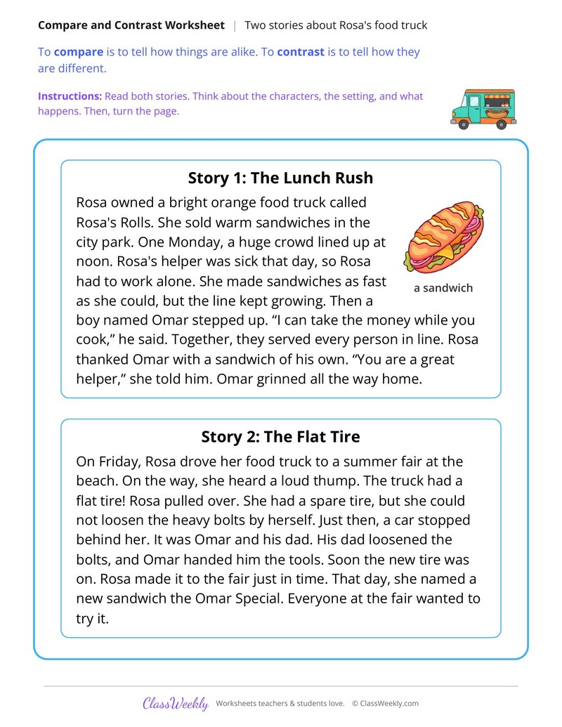 Compare Two Stories About Rosa's Food Truck - Page 1