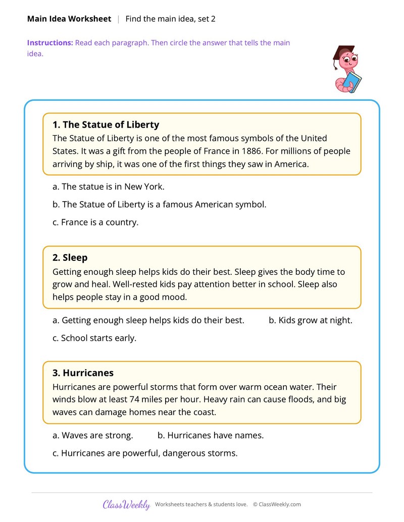 Find the main idea, set 2