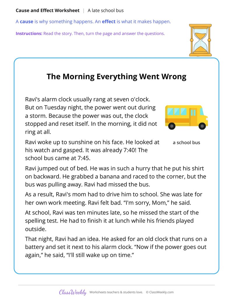 Cause and Effect in a Story About a Late School Bus - Page 1
