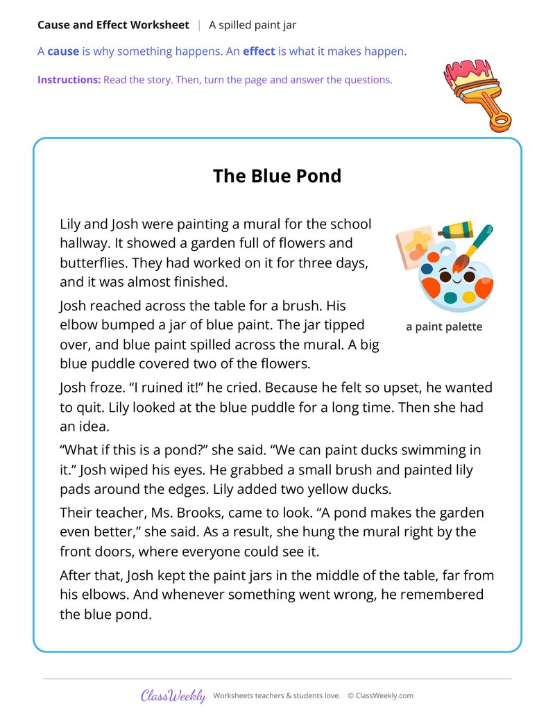Cause and Effect in a Story About a Spilled Paint Jar - Page 1