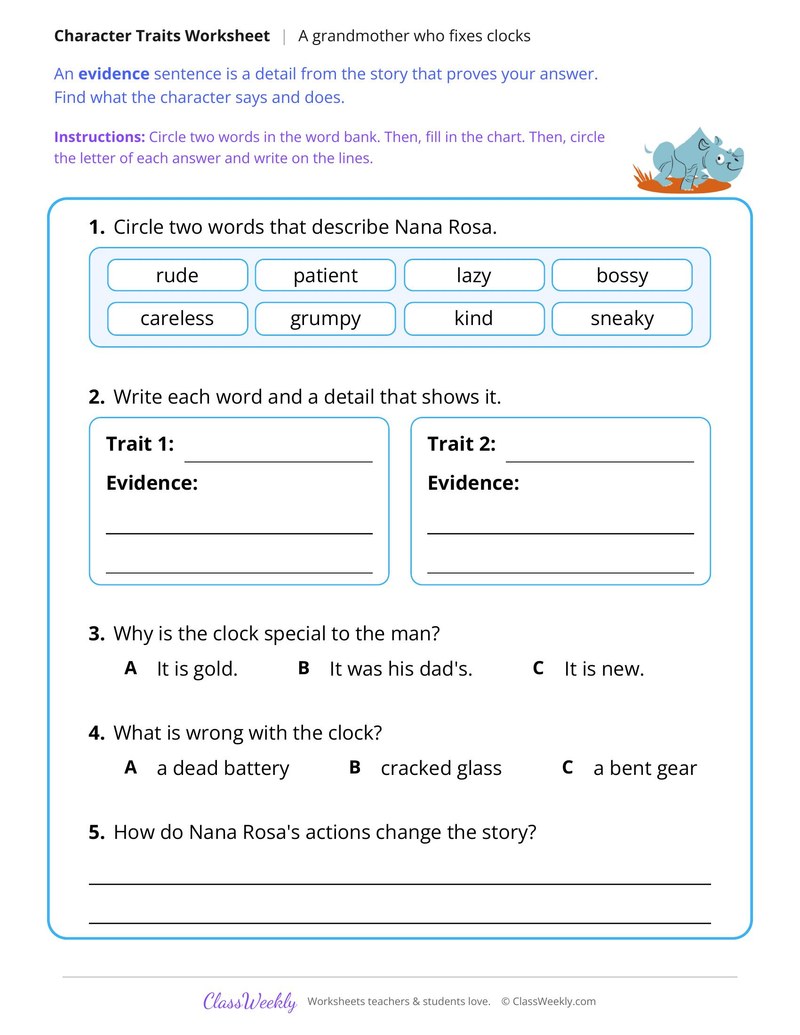 Character Traits in a Story About a Clock Fixing Grandmother - Page 2