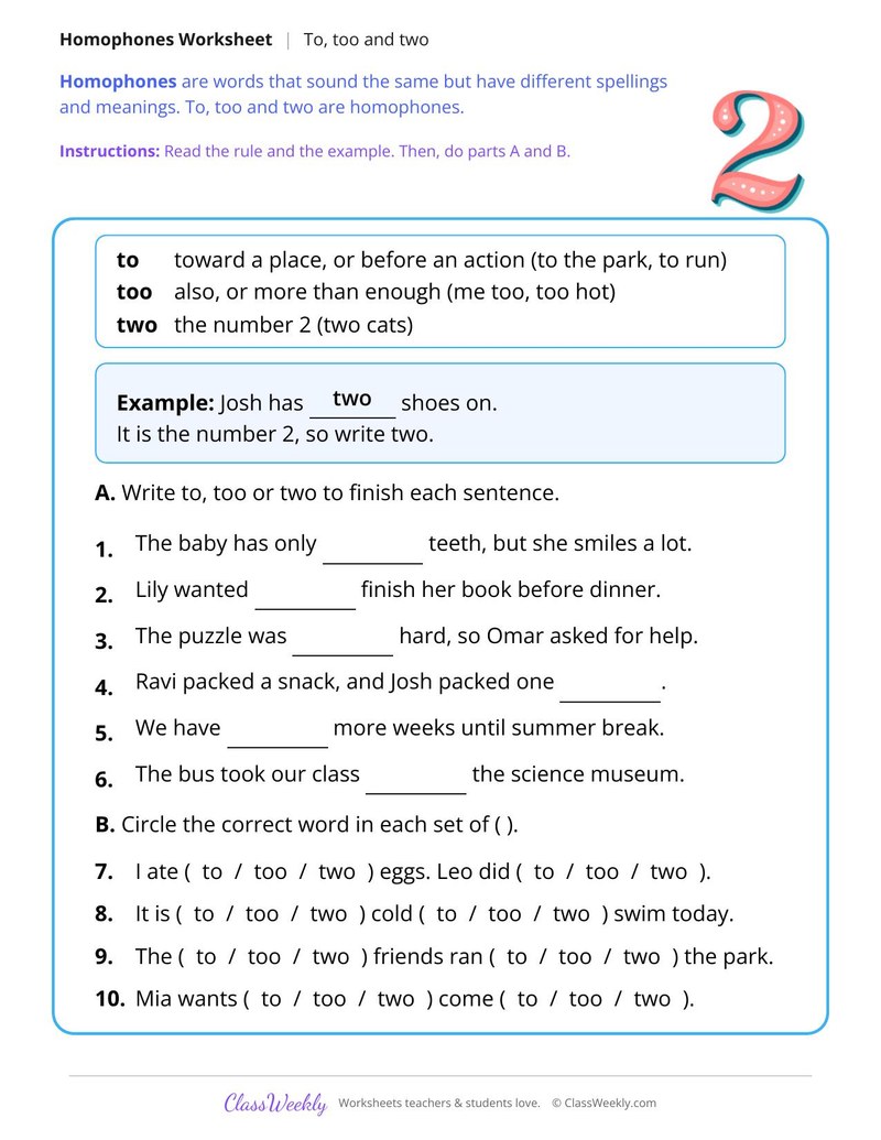 To, Too and Two