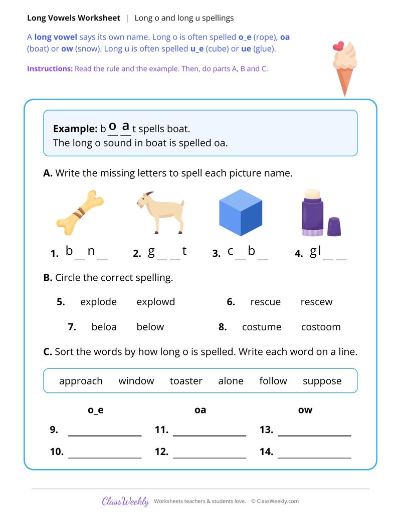 Long O and Long U Spellings