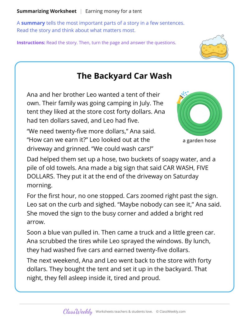 Summarize the Story of the Backyard Car Wash - Page 1
