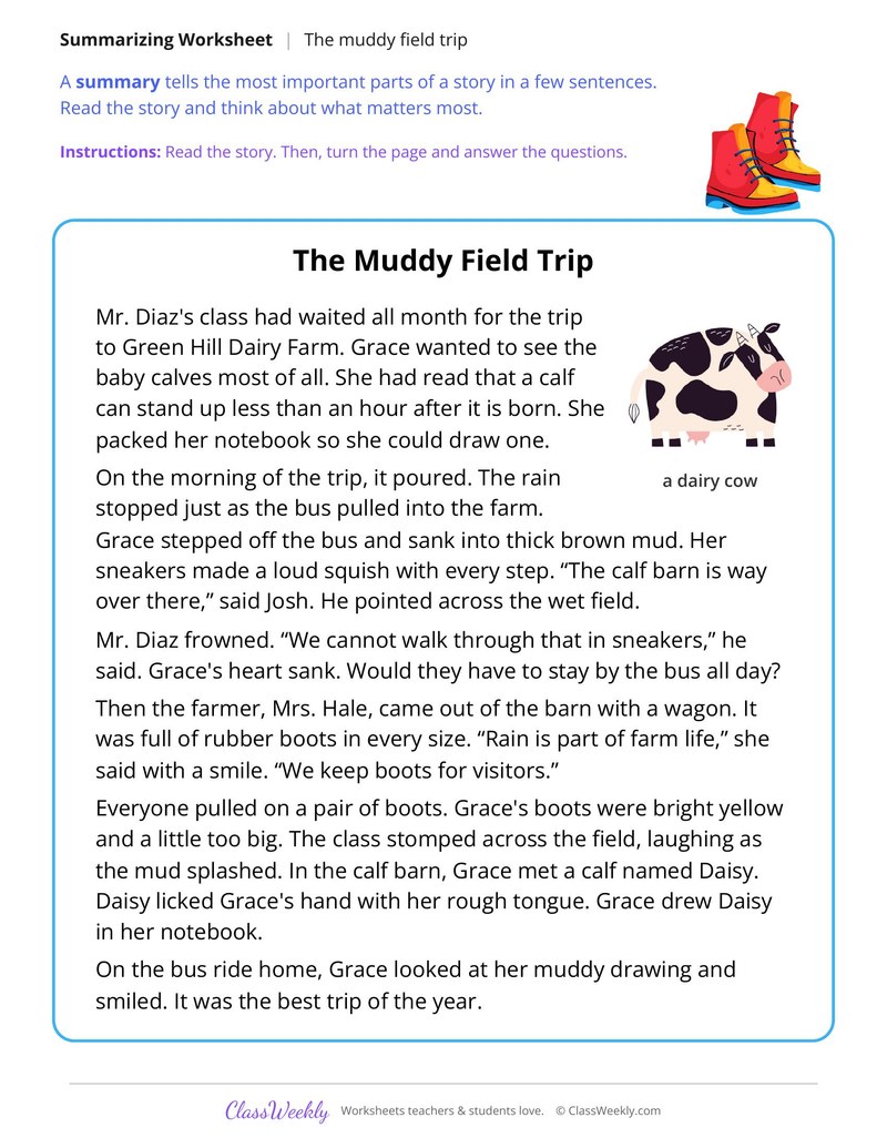 Summarize the Story of the Muddy Field Trip - Page 1